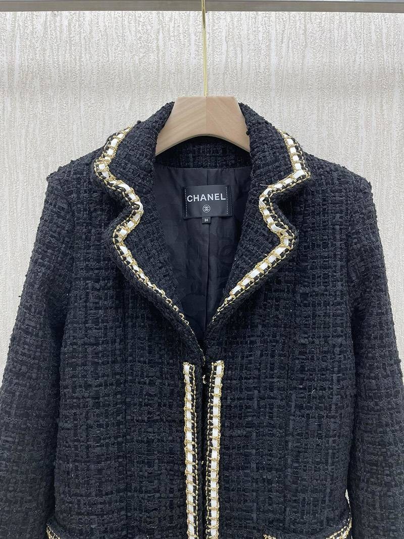 大人気！☆シャネル☆ 上品♪ RECAP ツイードダブルコート/ブラック shs43689